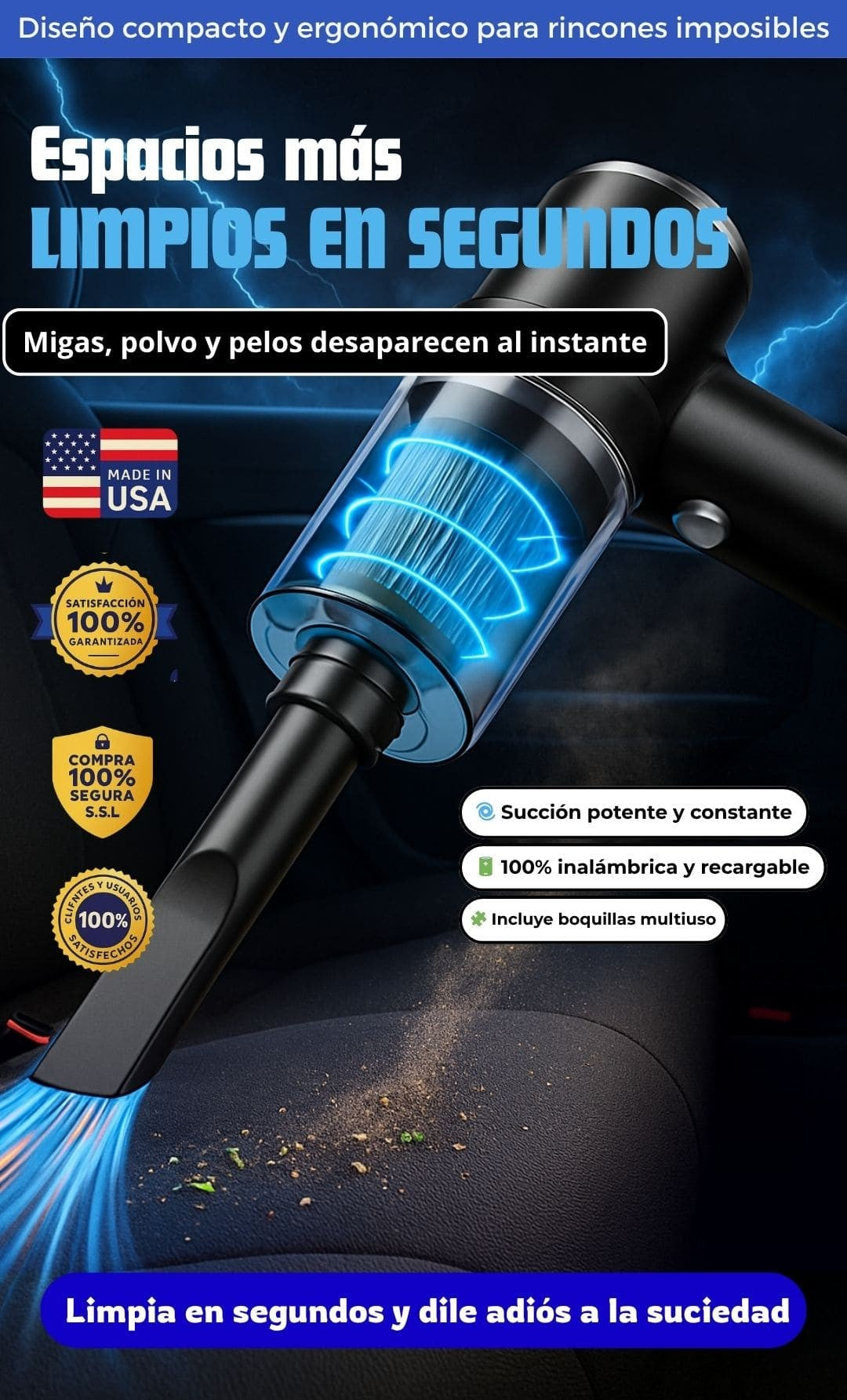 Aspiradora 3 en 1 |Deja tu carro libre de migas y polvo